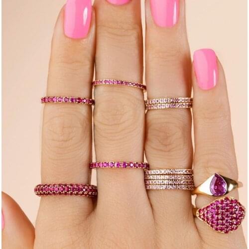 2021 New Arrival Fashion Luxury Green Black Pink 18K Gold Plated Eternity Band Wedding Thin Ring For Women Party Gift Jewelry