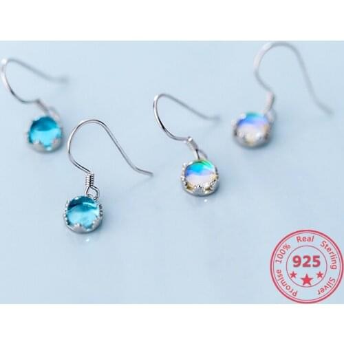 New 925 Silver Summer Earrings For Women Blue Round Drop Earrings Jewelry Beautiful Luxury Design Gift Preference
