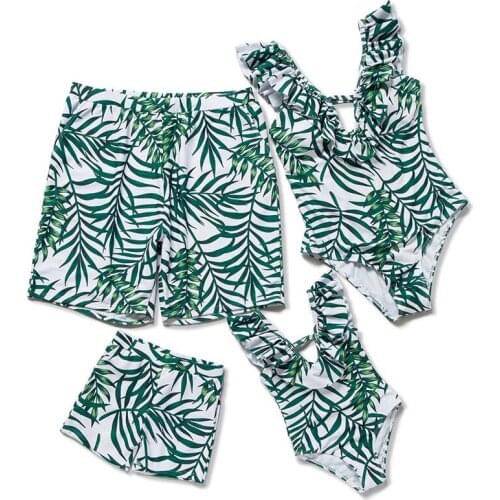 New Family Swimsuits Mother Daughter Matching Swimwear Father Son Swim Shorts Mommy Dad and Me Clothes Bath Suits Outfits Look