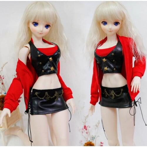 BJD Doll Clothes Red and black leather suit 4PCS for 1/3 1/4 DDM/DDL/MSD Custom Doll Accessories