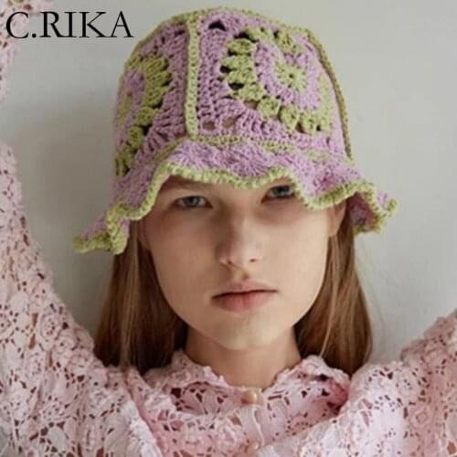 New Summer Fashion Hollow Flowers Bucket Hat Women Outdoor Sun Protection Breathable Sun Hat Crochet Knitting Basin Hat Panama