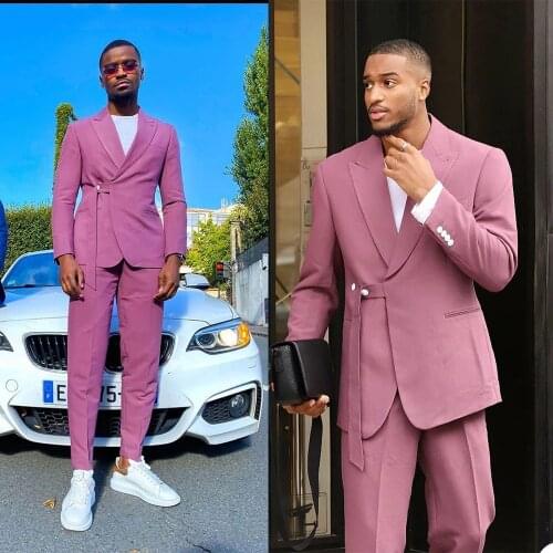 Spring And Autumn Pink Groomsman Blazers 2 Pieces Jacket With Pants Smart Casual Men Suti Prom Party Smoking Business Tuxedos
