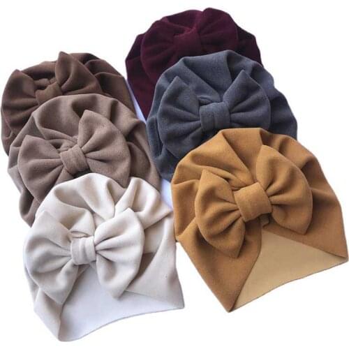Big Bows Baby Hat Warm Spring Autumn Kids Girl Bonnet Hat Solid Color Soft Children Toddler Beanie Cap