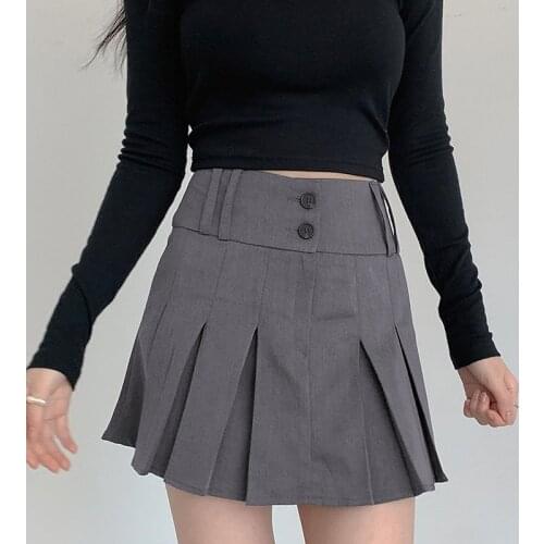 2021 90s Buttons Pleated Skirt Y2K Short Skirt Preppy Style Skirt High Waist Mini Dress Korean Skirt Women Streetwear
