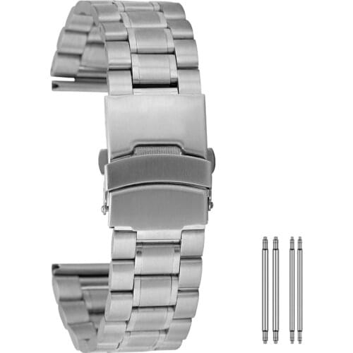 18/20/22/24 mm Width Polishing Silver Stainless Steel Watch Bands Folding Clasp with Safety Metal Watch Straps Replacement Band