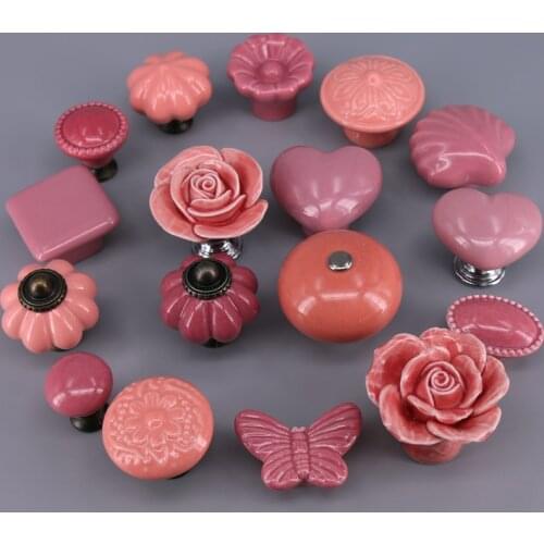 1PC Lovely pink Ceramic Door Handles Kids' Furniture Knobs and Handles Kitchen Cabinet Cupboards Drawer Pulls