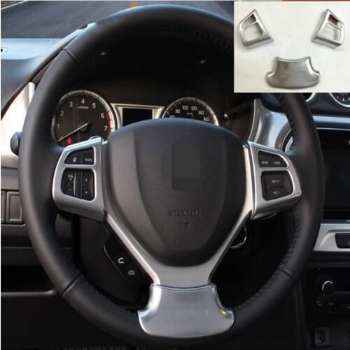 Top For Suzuki Vitara 2016 2017 3pcs car detector stick styling cover ABS Chrome Steering wheel Interior Kit Trim lamp frame