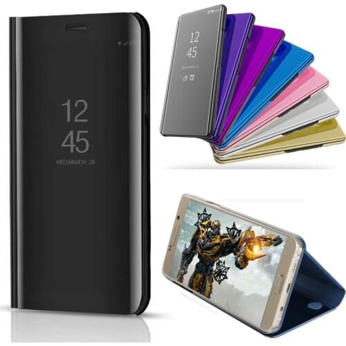 Smart Flip Stand Mirror Case For Huawei Y9 2018 Case Clear View PU Leather Cover For Huawei Y9 2018 Case Cover