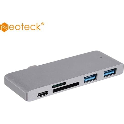 Neoteck Aluminium alloy 5 in 1 Type-C Hub USB C 3.0 Multi Charging Adapter Card Reader 10 Gbps Type C Card Read For MacBook Pro