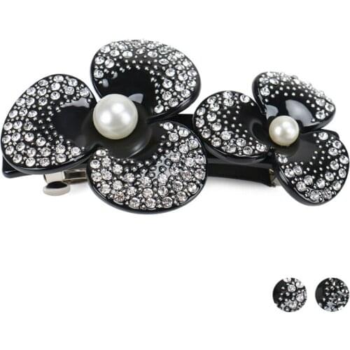 Classic Camellia Flowers Hair Barrette Clip - Black Hair Accessory for Women Girl Beauty Rhinestones Hair Ornament Jewelry Tiara