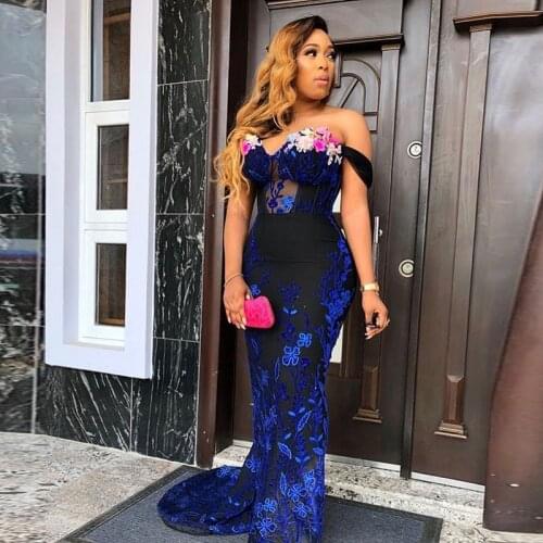 Prom Dresses 2021 Long Mermaid Party Gowns Flowers Appliques Enposed Boning Sexy Evening Dress For Women African Formal Vestidos