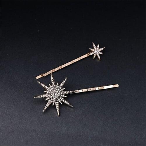 1 Pcs Fashion Girl White Crystal Rhinestones Hairpin Star Moon Round Shape Women Hair Clips Barrettes Hair Styling Accessories