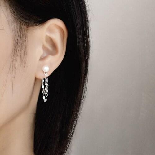 A Girl' New Korean Simulated Pearl Chain Earring Double Side Earrings Women Fashion Jewelry Delicate Party Bijoux