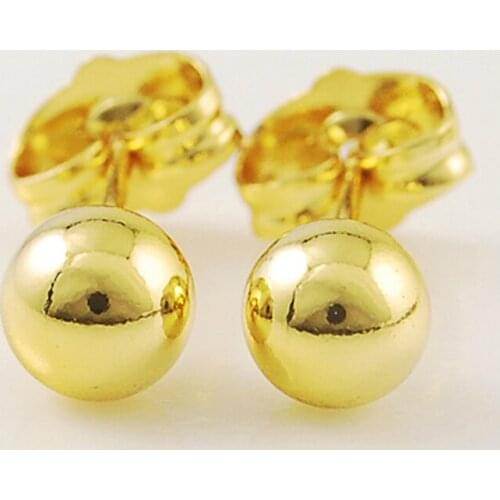 Wholesale New Real 24k Gold Filled 6mm Smooth Round Ball Stud Earrings For Women Girl Fashion Jewelry