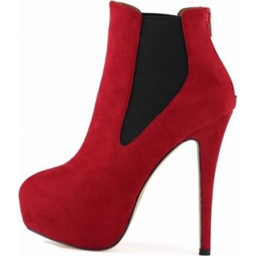 LOSLANDIFEN 14cm Extremely High Heels Women Boots Winter Velvet Short Ankle Sexy Platform Casual Party Shoes Plus Size