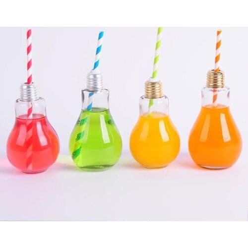 1pcs/lot Creative Bulb Water Bottle for Brief Fashion Cute Milk Juice Light Bulb Shape Leak-proof Glass Bottle Party