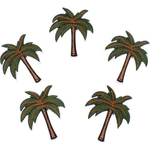 10pcs/lot Quality Palm Trees Patch Iron On Jeans coconut tree Stickers Embroideried Sew On Backpack Coats Fabric Appliques Badge