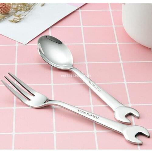 100pcs Multi Tools Creative Wrench Shape Kitchen Tableware Fork Spoon Gift Fruit Dessrt Salad Stainless Steel Forks Cutlery Set