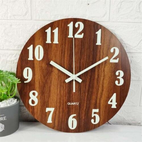12 Inch Wooden Wall Clock Luminous Number Hanging Clocks Modern Quiet Dark Glowing Wall Clocks For Living Room Bedroom