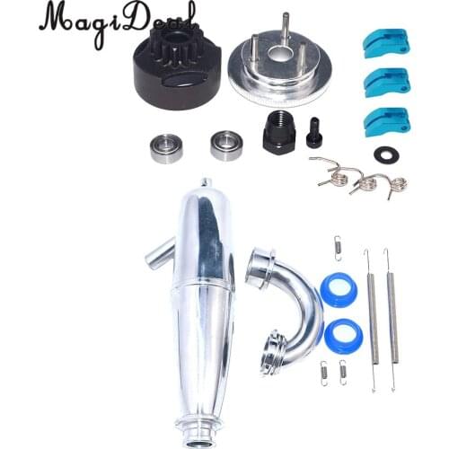 14T Gear Flywheel Assembly Bearing Clutch Bell Shoes Nut Springs+Exhaust Pipe Tubing for HSP Bobao HPI SH Truck 1/8 RC Car