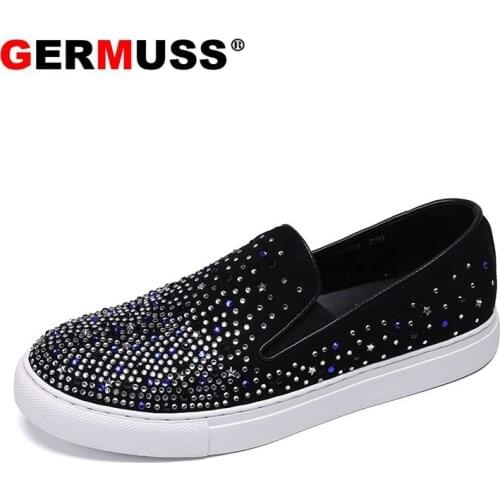2021Plus Size 38-46 Genuine leather shoes Men Casual Diamond Rhinestones Summer Breathable Holes Luxury Brand Flats boat Shoes