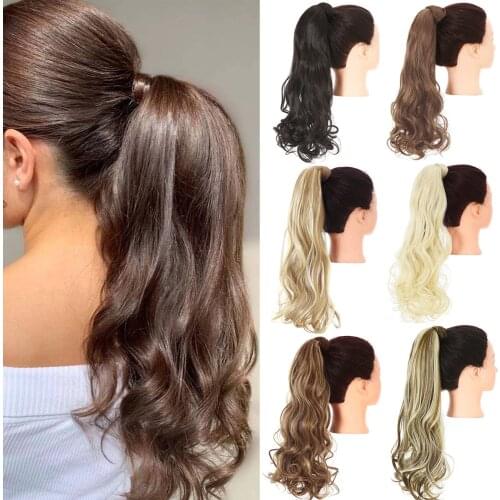 24" Synthetic Natural Wave Hair Ponytail Extension Hairpiece Clip-in Pony Tail For Women Heat Resistant Wrap Around Hair Piece
