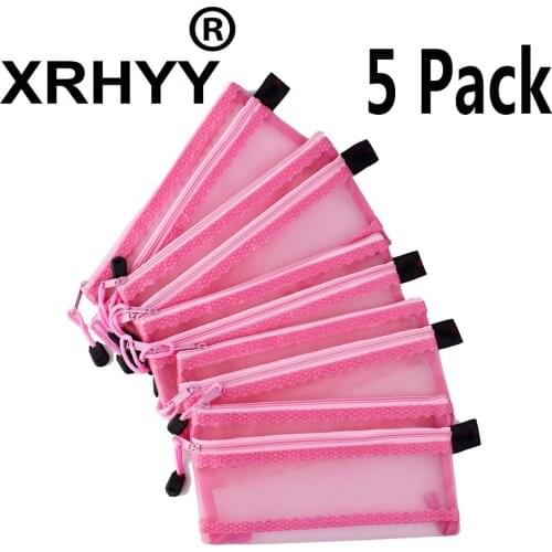 5 Pack A6 Student pencil Bags Double-Layer Zipper Pen Holder Storage Pouch Paper Document Folder Bags Stationery Organizer-Pink