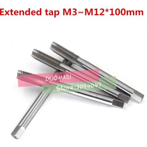5PCS M3 M4 M5 M6 M8 M10 M12*100 lengthened straight flute wire tapping , high speed steel straight slot machine with screw tap