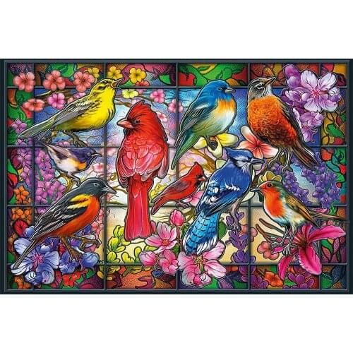 5D Diamond Painting Full Square“Stained Glass Songbirds” Amazing Nature Landscape Diamond Embroidery Mosaic wall art Decor gift