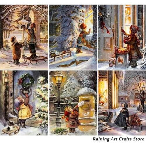 5D Diy Diamond Painting Christmas Snow Scene Full Square Round Drill Embroidery Rhinestone Mosaic Pictures Kids Room Decoration