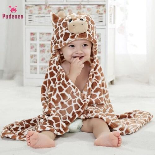 Pudcoco 100cm Bear Shaped Baby Hooded Bathrobe Soft Infant Newborn Giraffe Towel Blanket Baby Bath Towel Cartoon Patter Towel