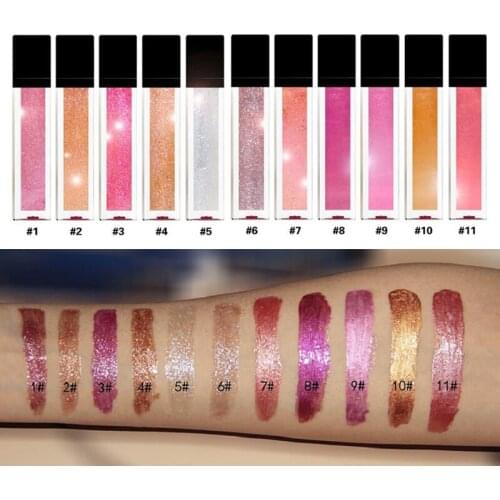 Custom Makeup Shimmer Metal Glitter Long Lasting Moist Pearl High Pigmented LipGloss Velvet Shiny Glossy Vegan Private label