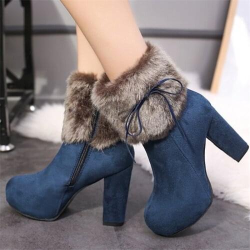 Ankle Boots for Girls Platform Shoes High Heels Pump Winter Shoes Women Snow Boots Fur Warm Plush New Suede High Heeled Shoes