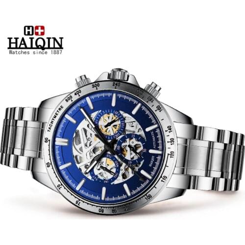 HAIQIN Automatic Mechanical Watch Men Skeleton Mens Watches Top Brand Luxury Waterproof Sport Watches For Men Relogio Masculino