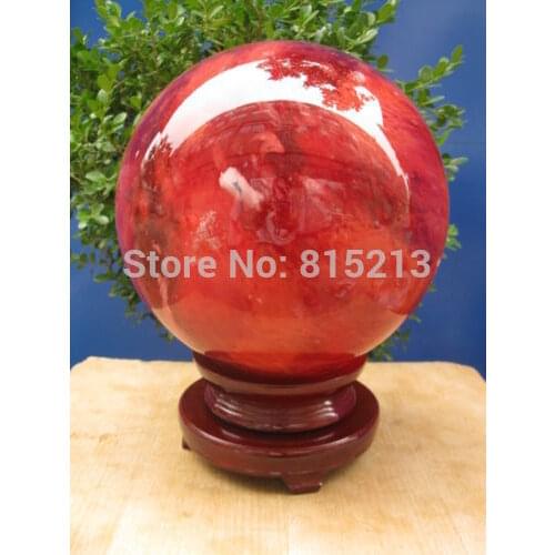 Ddh001025 SMELT QUARTZ CRYSTAL red SPHERE + stand