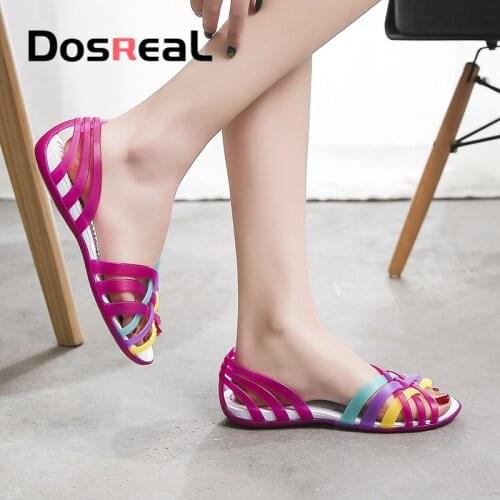 Dosreal Summer Women Sandals Beach Breathabele Female Flat Shoes Ranbow Color Slip On Women Jelly Shoes Ladies Sandals