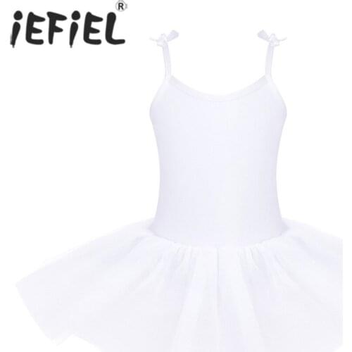 IEFiEL Kids Girls Spaghetti Straps Ballet Dance Dress Fancy Lyrical Dance Costumes Ballerina Gymnastics Leotard Tutu Dress