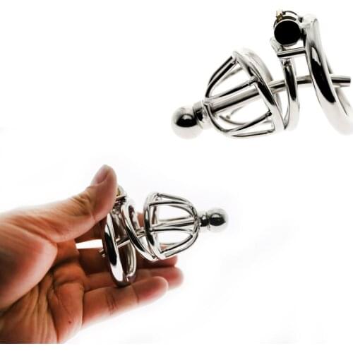 Stainless Steel Chastity Cage Cock Ring with Urethral Catheter Erotic Device Prison Penis Lock Ring Sex Toys for Men Cockring