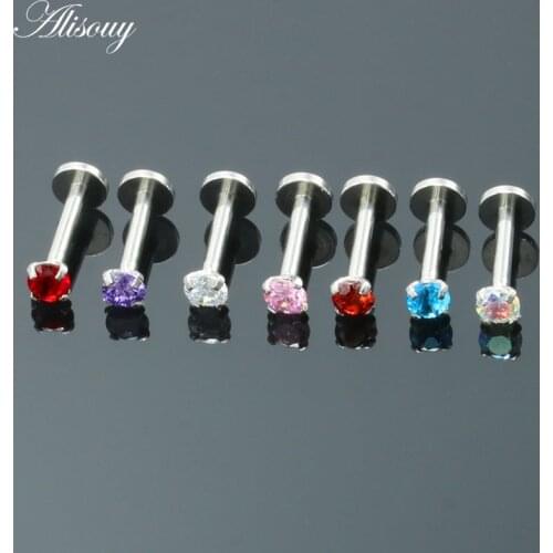 Alisouy 1pc Steel Helix Internally Threaded Prong Set Zircon Flat Bottom Ear Tragus Cartilage Lip Labret Piercing Body Jewelry