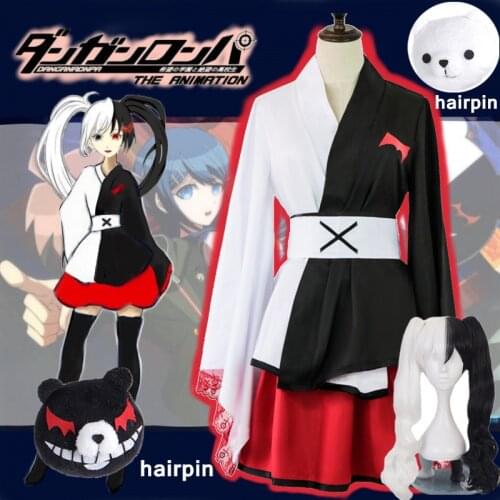 Monokuma Cosplay Costume Danganronpa Womans Cosplay Wig Kuma Coat and Skirts Suit Halloween Girl Anime Costumes
