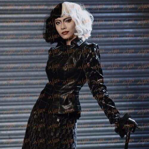 Cruella Cosplay Costume Black Jacket Skirt Cruella Outfit Halloween Uniforms for Adult Women Carnival Party Fancy Suit Any Size