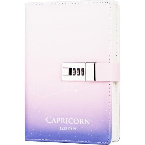 Lock Diary Leather Journal Writing Notebook Planner Organizer Starry Sky Constellation Personal Diary Capricornus