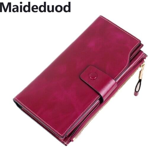 Maideduod Hot Sale Fashion New Women Wallet Split Leather Wallet Female Long Wallet Women Zipper Purse Strap Coin Purse