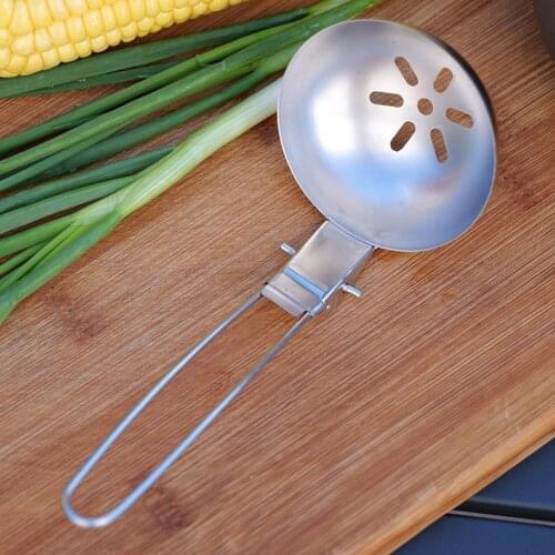Two-piece stainless steel soup spoon colander, foldable picnic soup spoon, multifunctional outdoor household portable tableware