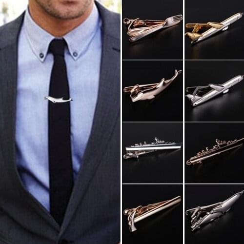 Men Alloy Metal Tie Clips Clasp Cufflinks Golden Steamship Dolphin Airplane Tie Bar Wedding Party Jewelry Pin