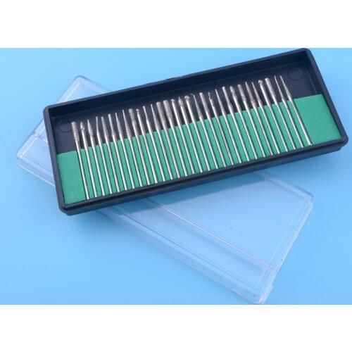 30Pcs/set Shank Diamond Burrs Set Drill Bits 2.35mm Needle Sharp Rotary Tool Point Grinding Carving