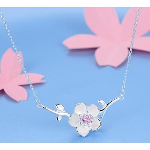 SMJEL 2017 New Fashion Blossom Cherry Flower Necklace women Flower Necklaces Pendants Vintage Accessories Necklaces Party Gifts