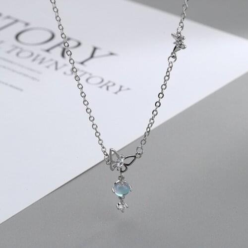 Luckydays New Aurora Hollow Butterfly Necklace Blue Moonstone Elegant Beautiful Chain Necklace For Girl Women Party Jewelry