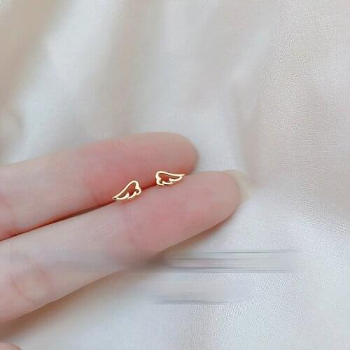New Style Mini Exquisite Silver/gold Color Angel Wing Stud Earrings Womens Fashion Cute Hollow Wing Stud Earrings Jewelry