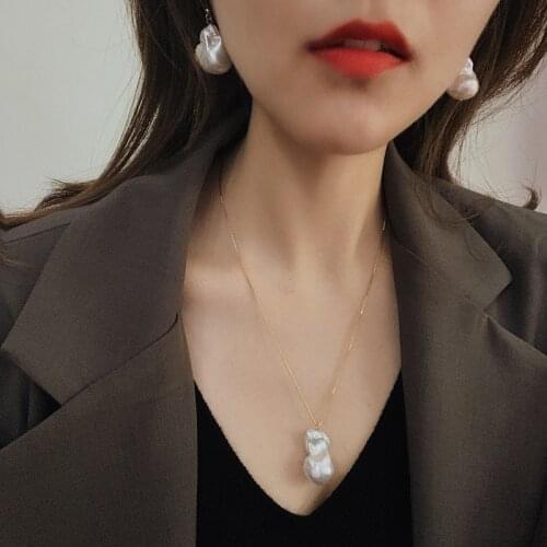 One set freshwater PEARL white drop baroque 14k plated chain necklace earrings FPPJ wholesale